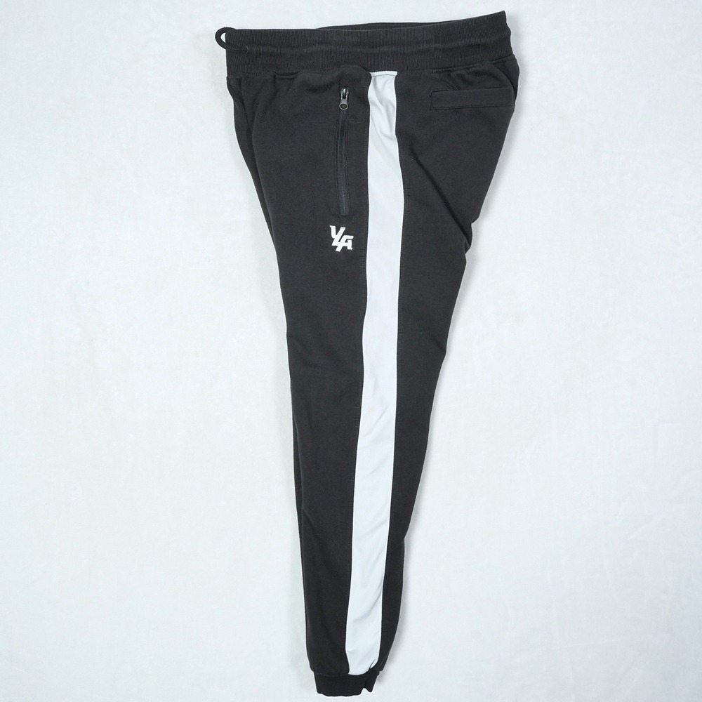 YoungLA Mens Black White Side Stripe Joggers Tapered‎ Athletic Sweatpants Size M